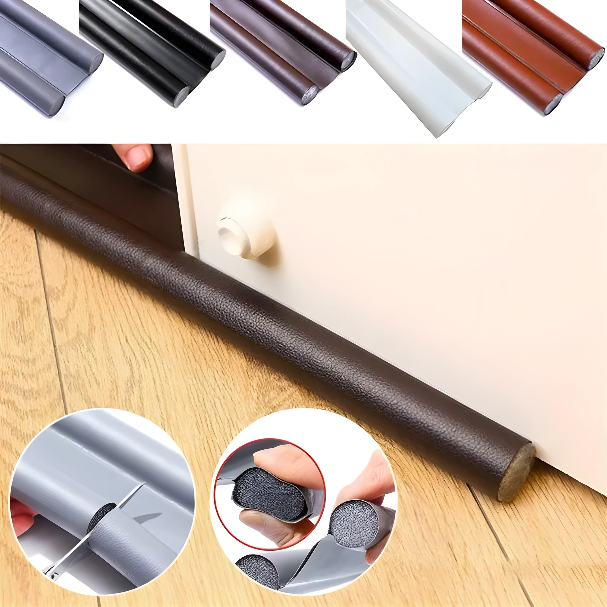 Self-adhesive black flexible 96cm door bottom sealing strip for draft and noise blocking