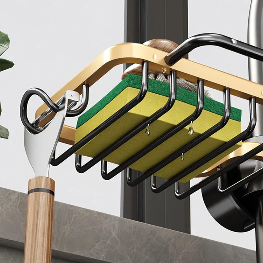 Silver single kitchen storage faucet rack drain basket made of space aluminium on sink