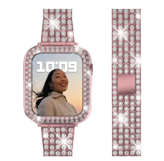 Apple Watch protective case with full frame and tempered glass screen in rose gold colour