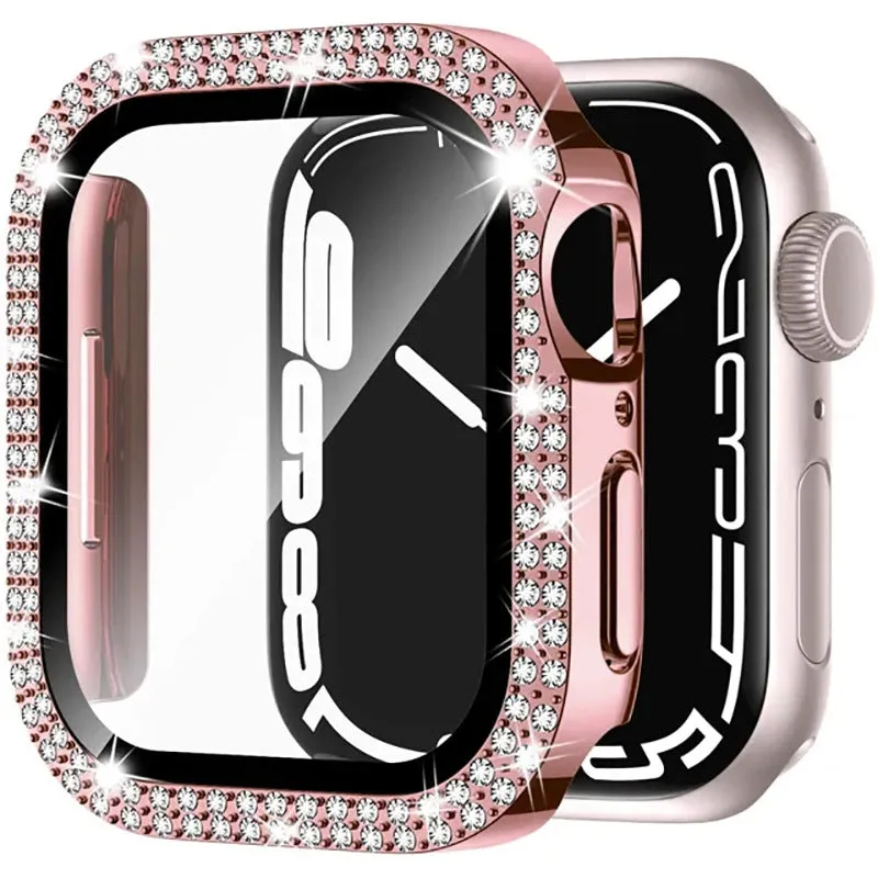 Apple Watch protective case with full frame and tempered glass screen in rose gold colour