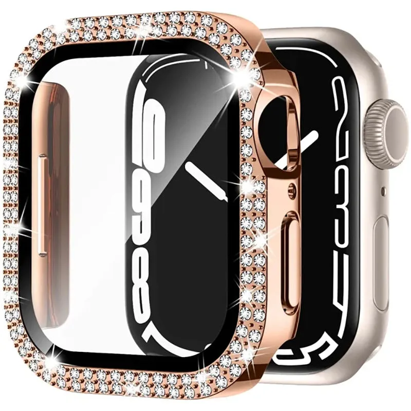 Apple Watch protective case with full frame and tempered glass screen in rose gold colour