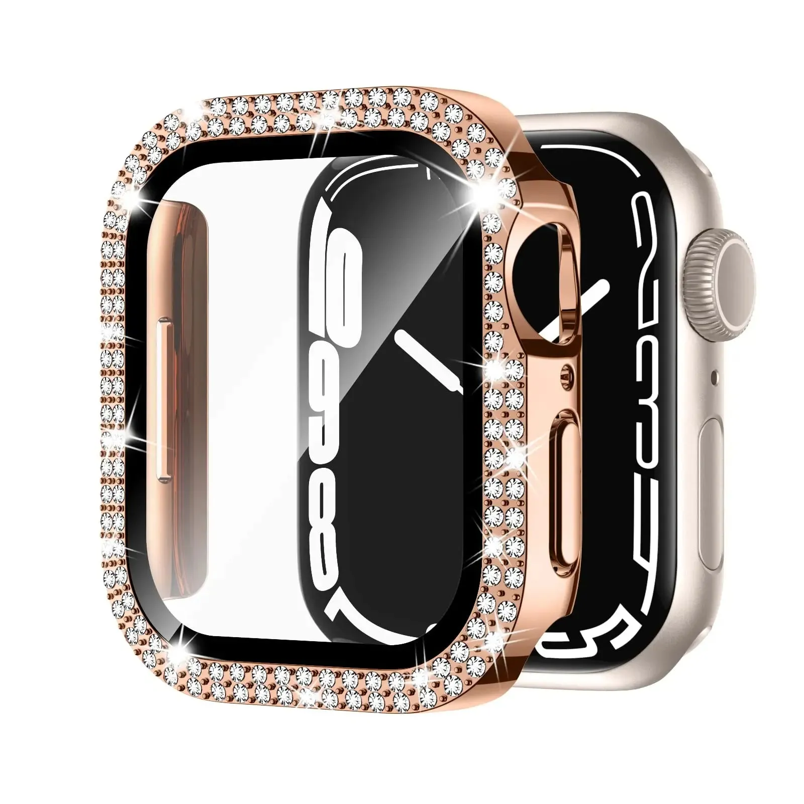 Apple Watch protective case with full frame and tempered glass screen in rose gold colour