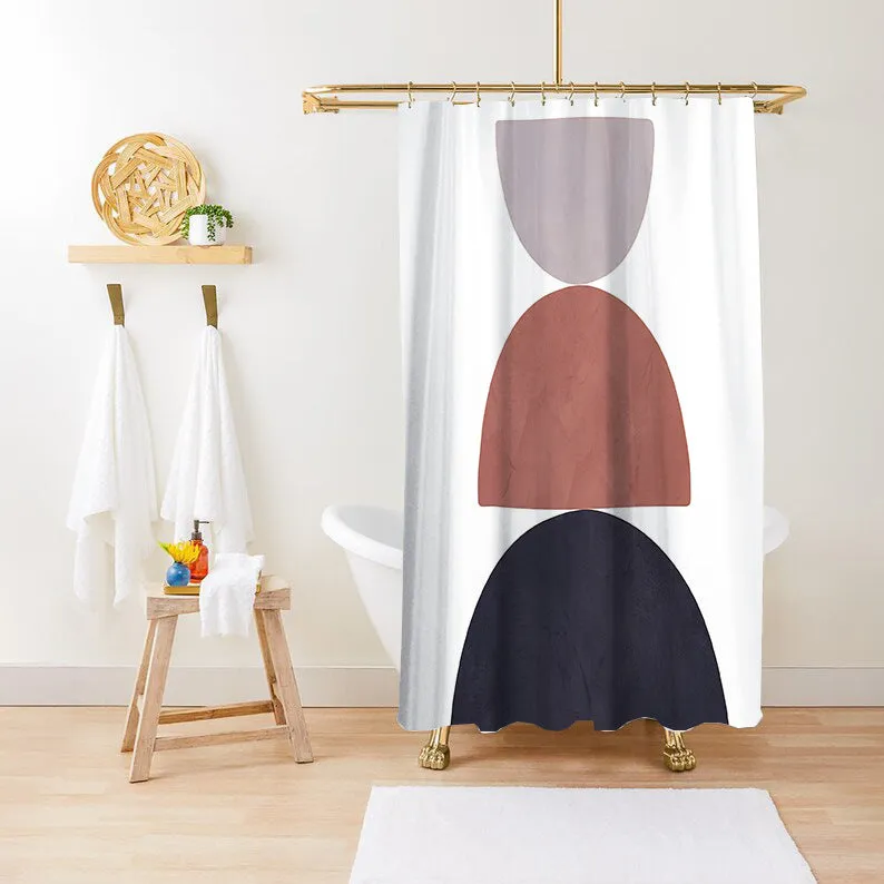 Waterproof anti-mildew polyester shower curtain with green plant print in bathroom setting