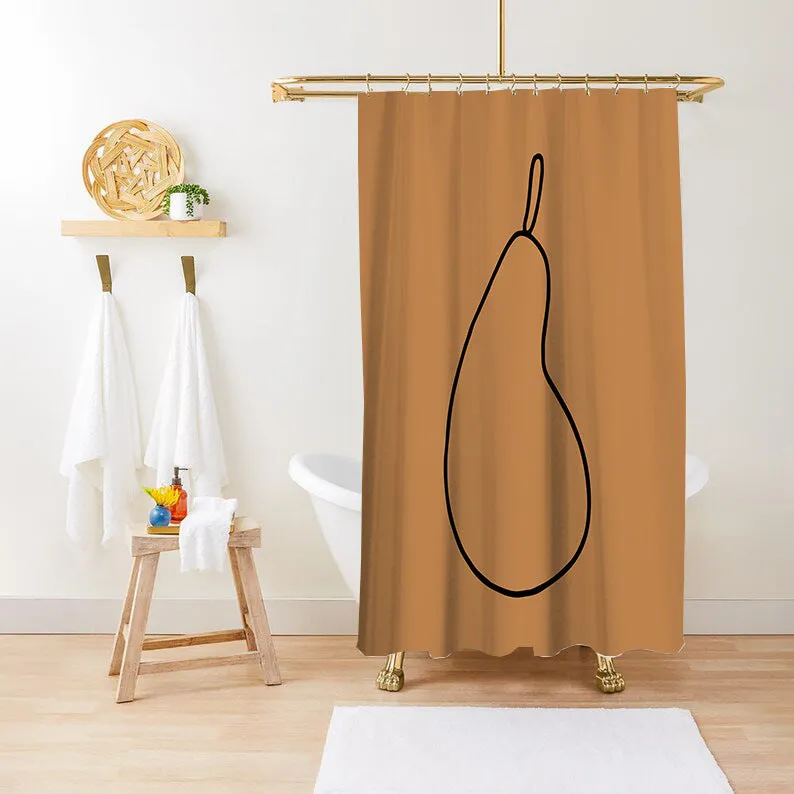 Waterproof anti-mildew polyester shower curtain with green plant print in bathroom setting