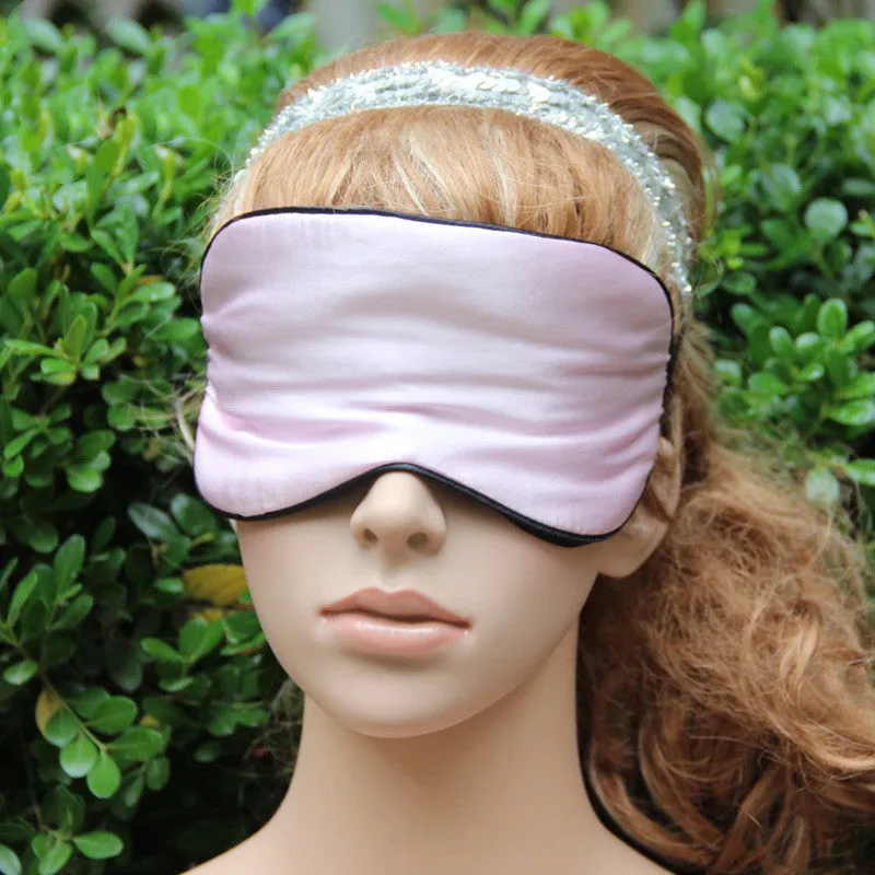 Double-sided mulberry silk eye mask with adjustable elastic band in black colour