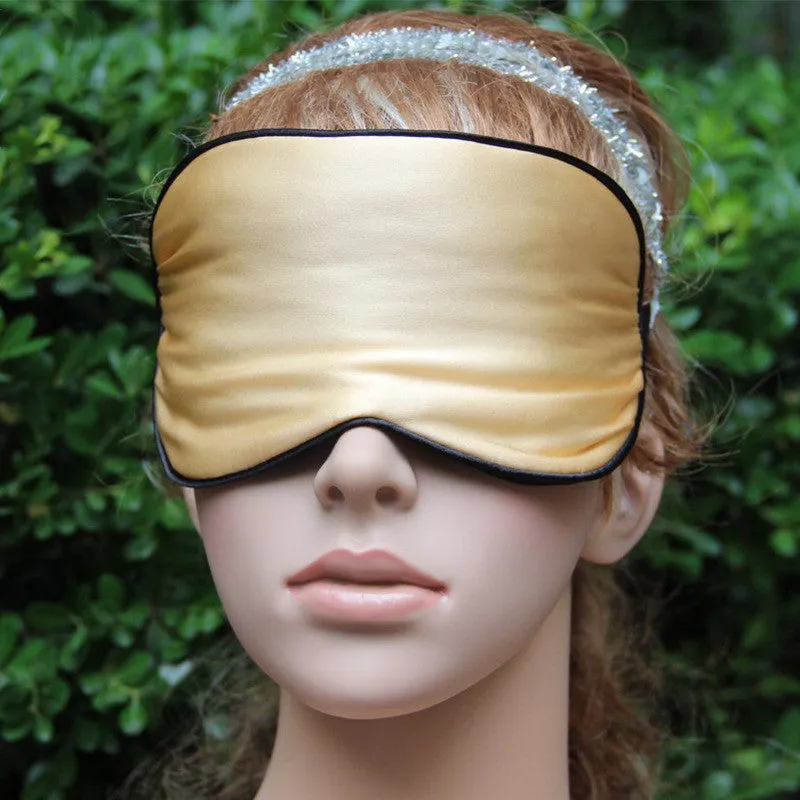 Double-sided mulberry silk eye mask with adjustable elastic band in black colour