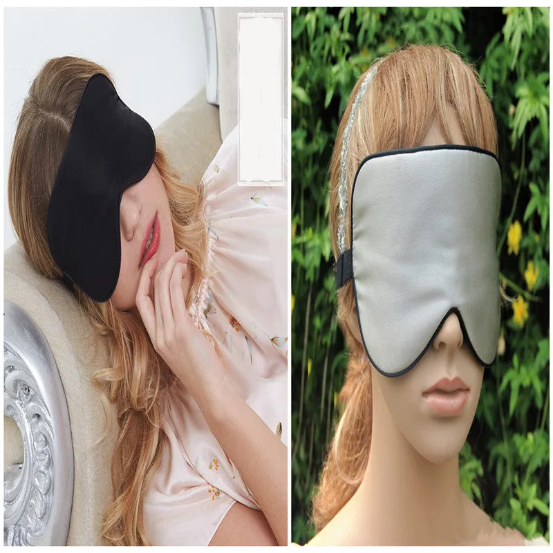 Double-sided mulberry silk eye mask with adjustable elastic band in black colour