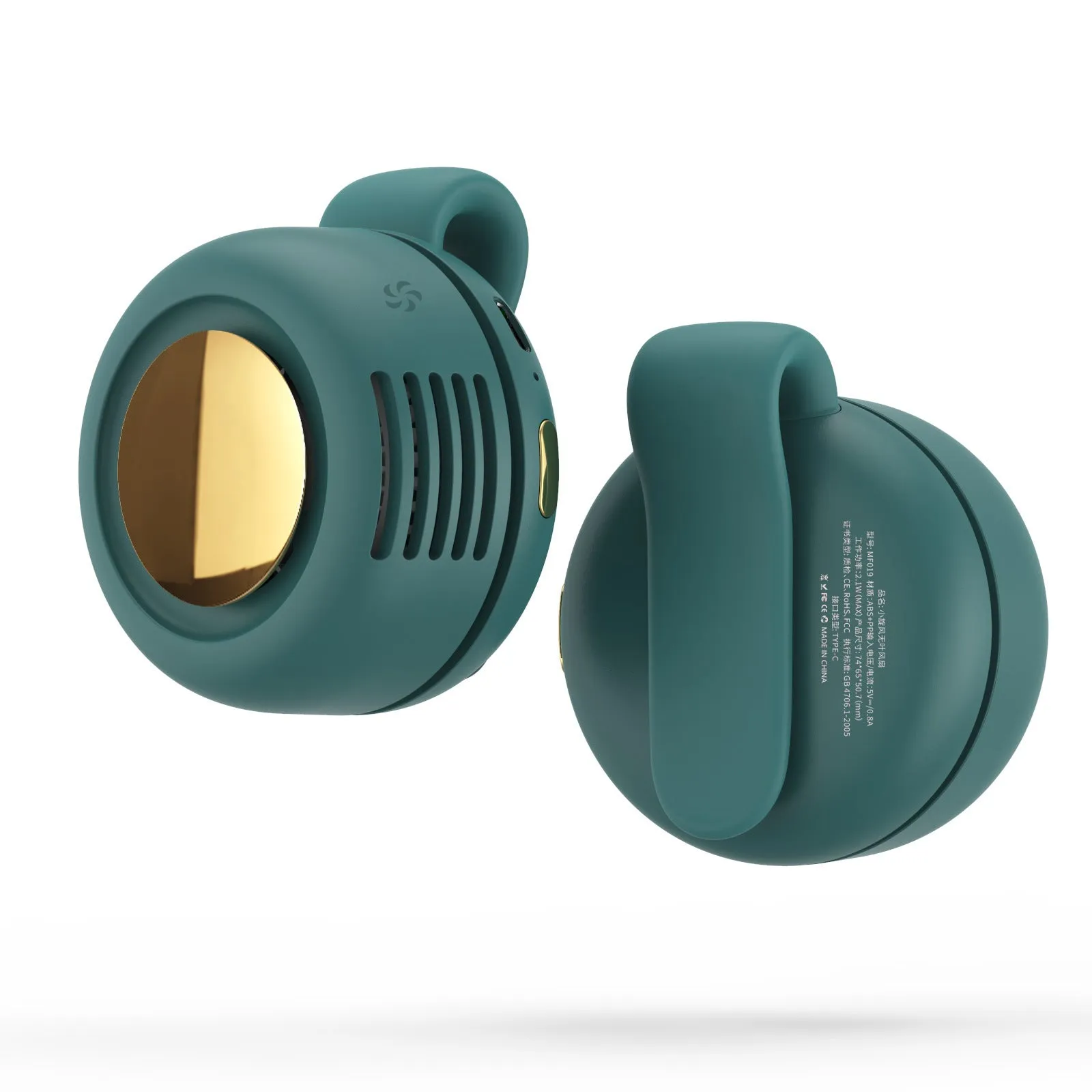Mini clip fan with flexible clip, 900mAh USB charging, three speed settings in green