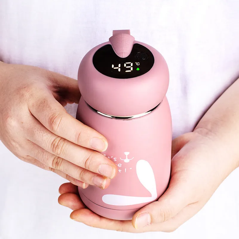 Intelligent thermos bottle with temperature display, 350ml, pink colour, stainless steel vacuum water cup