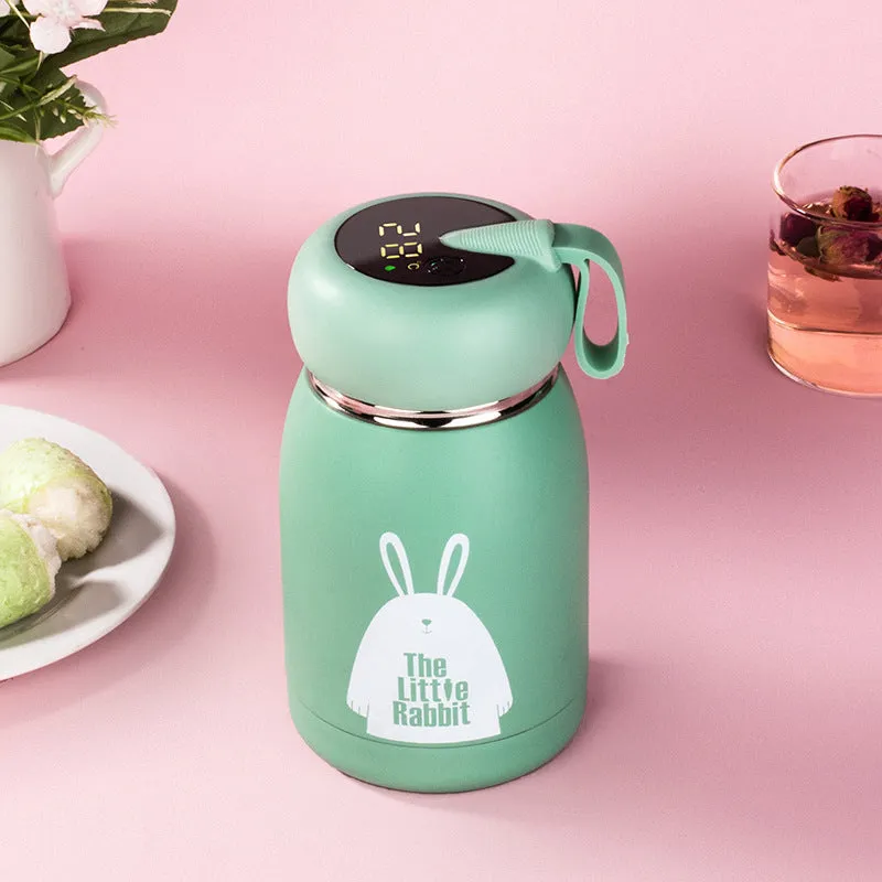 Intelligent thermos bottle with temperature display, 350ml, pink colour, stainless steel vacuum water cup