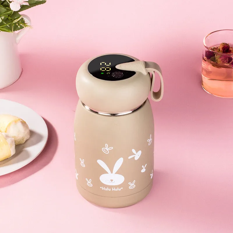 Intelligent thermos bottle with temperature display, 350ml, pink colour, stainless steel vacuum water cup