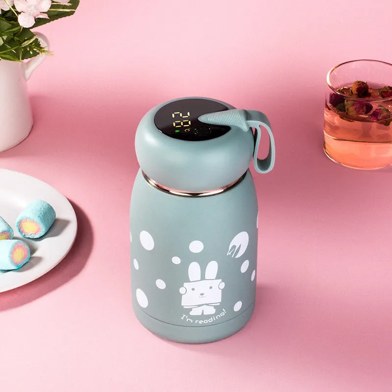 Intelligent thermos bottle with temperature display, 350ml, pink colour, stainless steel vacuum water cup