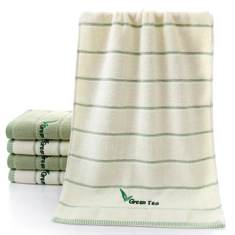 Pure cotton 32-strand embroidered face washing towel in green, 34x74cm, soft absorbent fabric