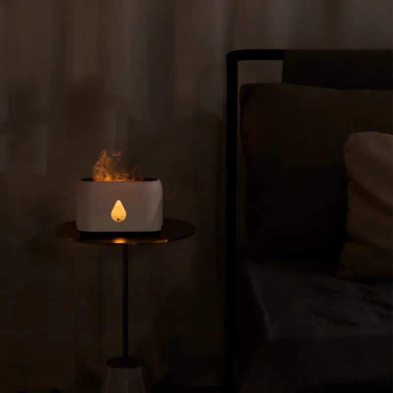 Mini remote control flame diffuser air humidifier round plastic USB powered household use white colour