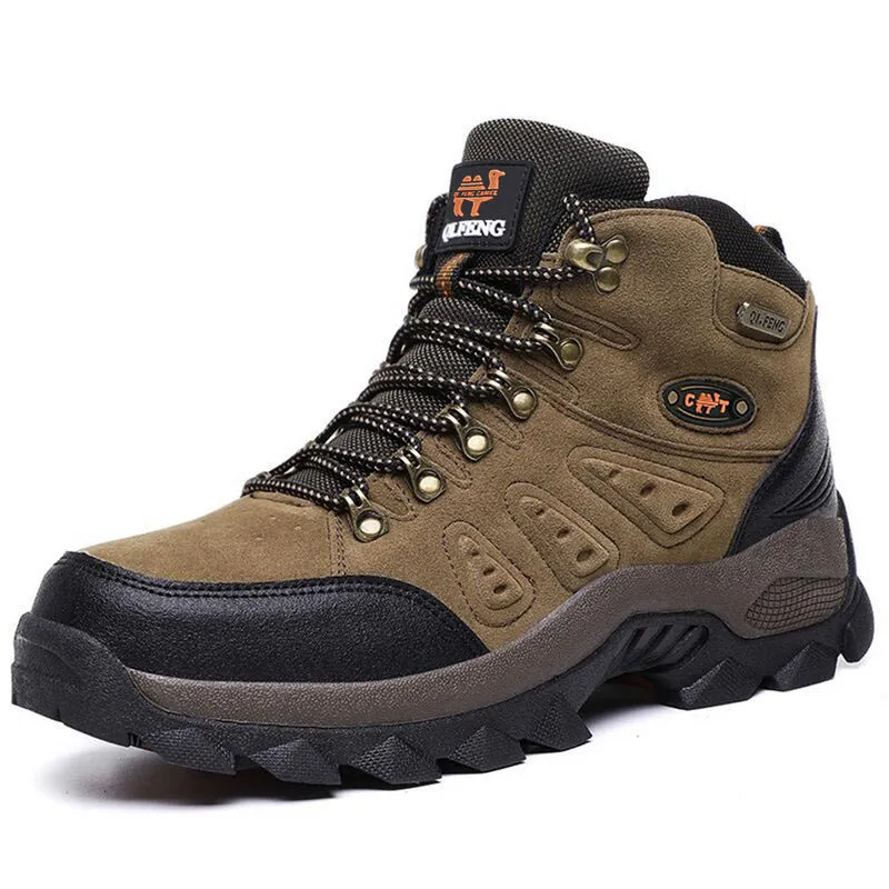 New large size outdoor hiking shoes for men and women with cotton lining, waterproof, front tie lacing, in Army Green colour