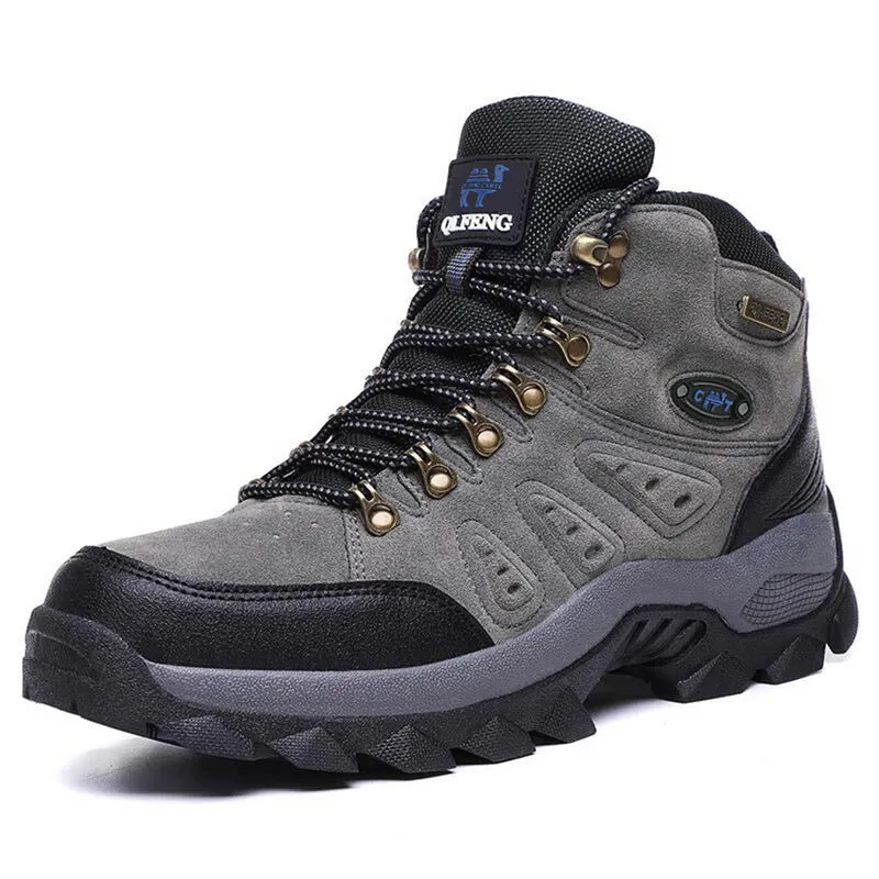 New large size outdoor hiking shoes for men and women with cotton lining, waterproof, front tie lacing, in Army Green colour