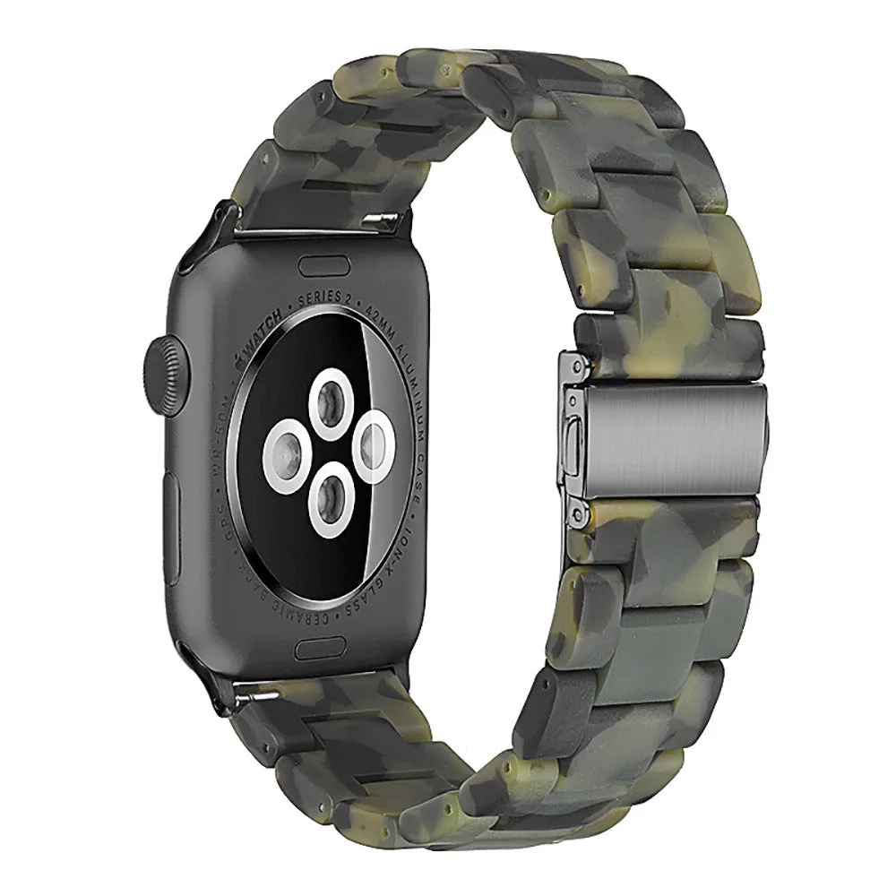 Slim resin watch strap in Army Green for Apple Watch 38-45mm with silver buckle