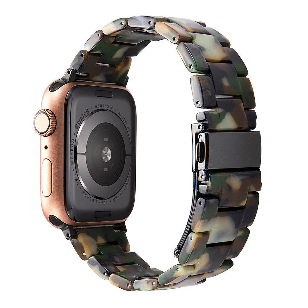 Slim resin watch strap in Army Green for Apple Watch 38-45mm with silver buckle