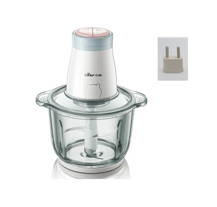 Household electric vegetable chopper with 2L glass bowl and double-layer four-leaf blade
