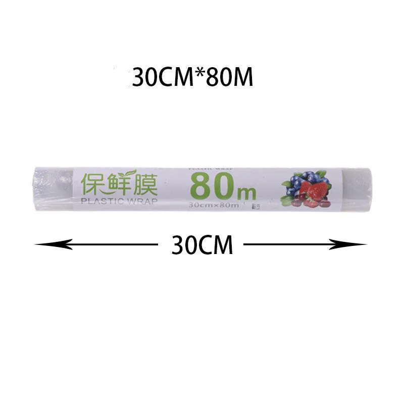 White and blue magnetic cling film cutter hanging on a fridge with a film roll
