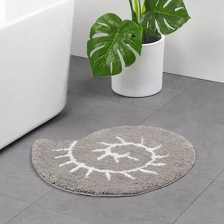 Cartoon bathroom mat with plants and flowers pattern in Grey cute cat colour variant