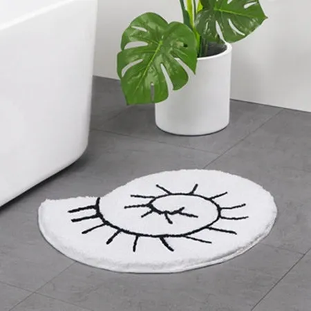 Cartoon bathroom mat with plants and flowers pattern in Grey cute cat colour variant