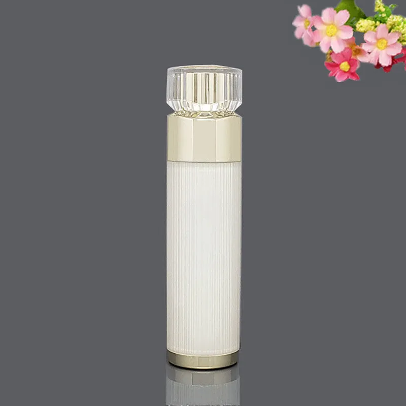 Acrylic cosmetics sub-bottling box with champagne gold and brushed white empty bottles in various sizes