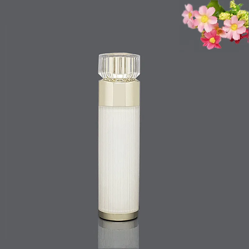 Acrylic cosmetics sub-bottling box with champagne gold and brushed white empty bottles in various sizes