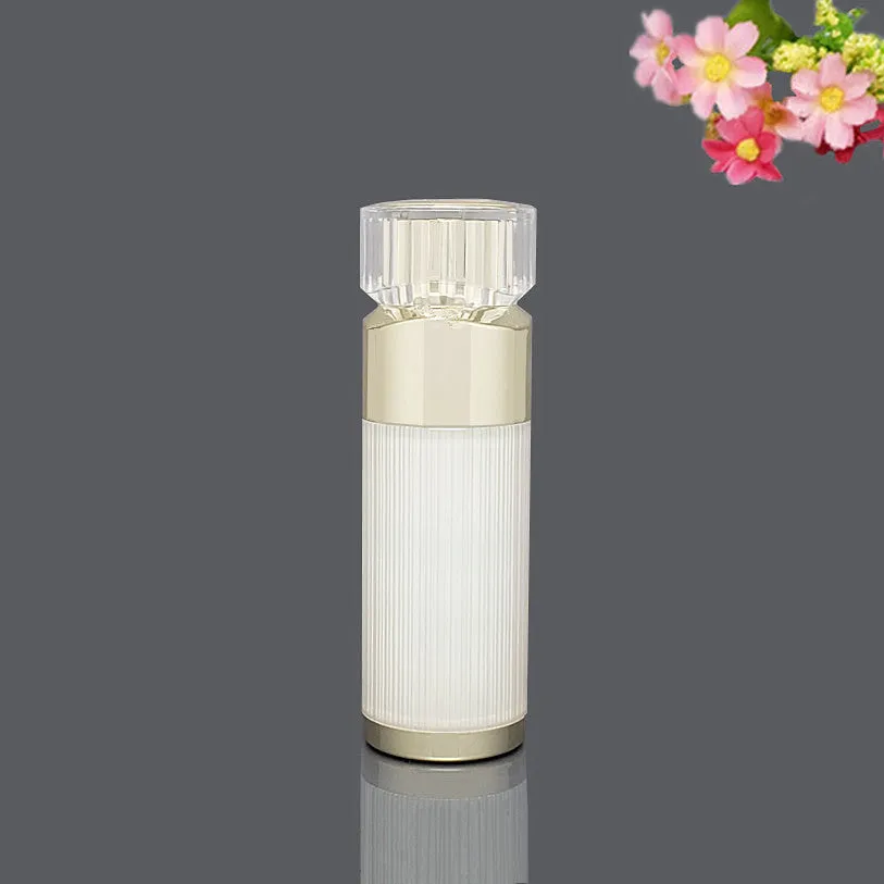 Acrylic cosmetics sub-bottling box with champagne gold and brushed white empty bottles in various sizes