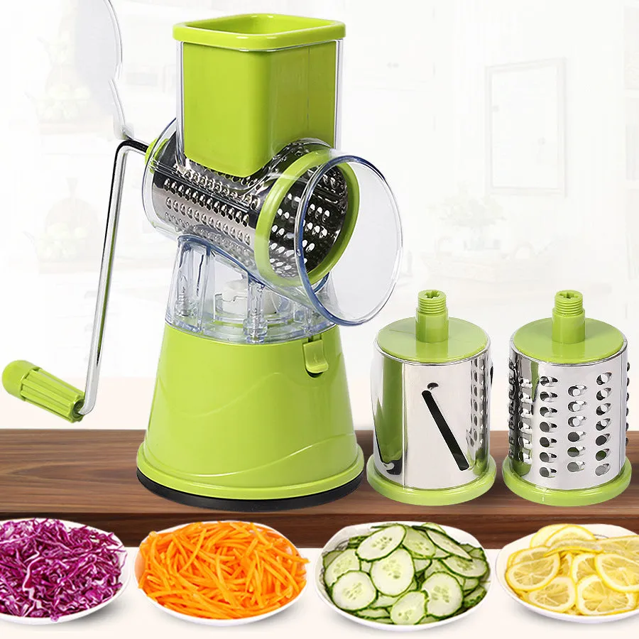 Manual multifunction drum cutter stainless steel vegetable slicer hand crank grater in blue