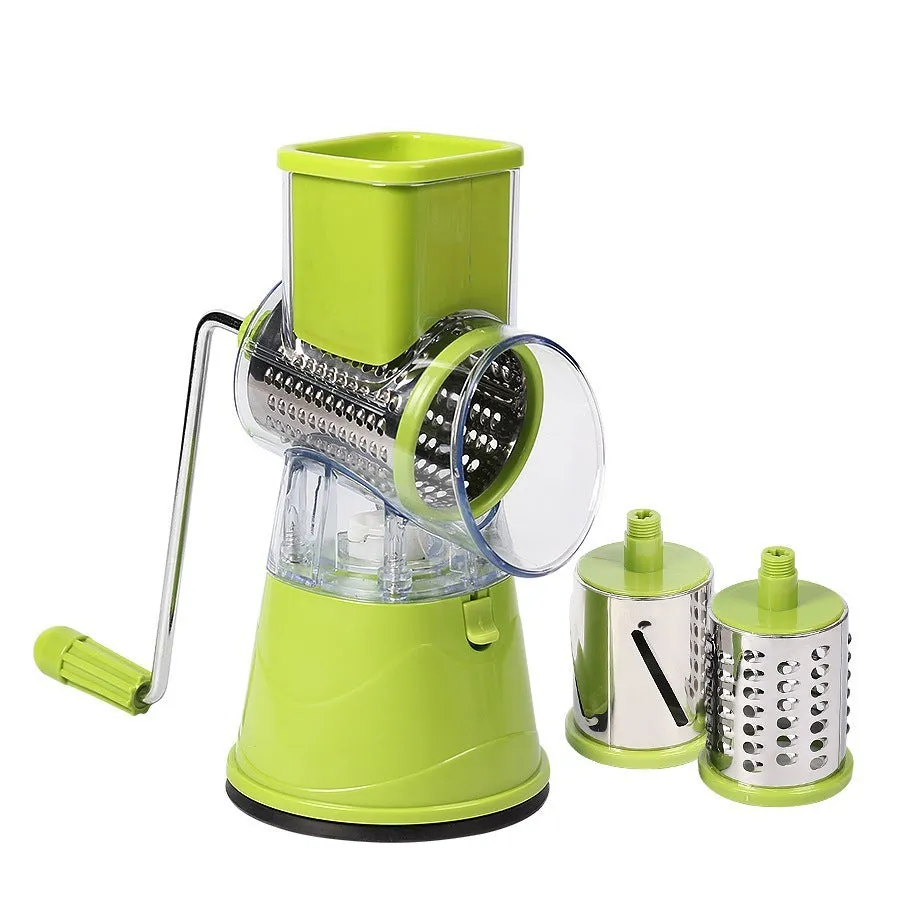 Manual multifunction drum cutter stainless steel vegetable slicer hand crank grater in blue