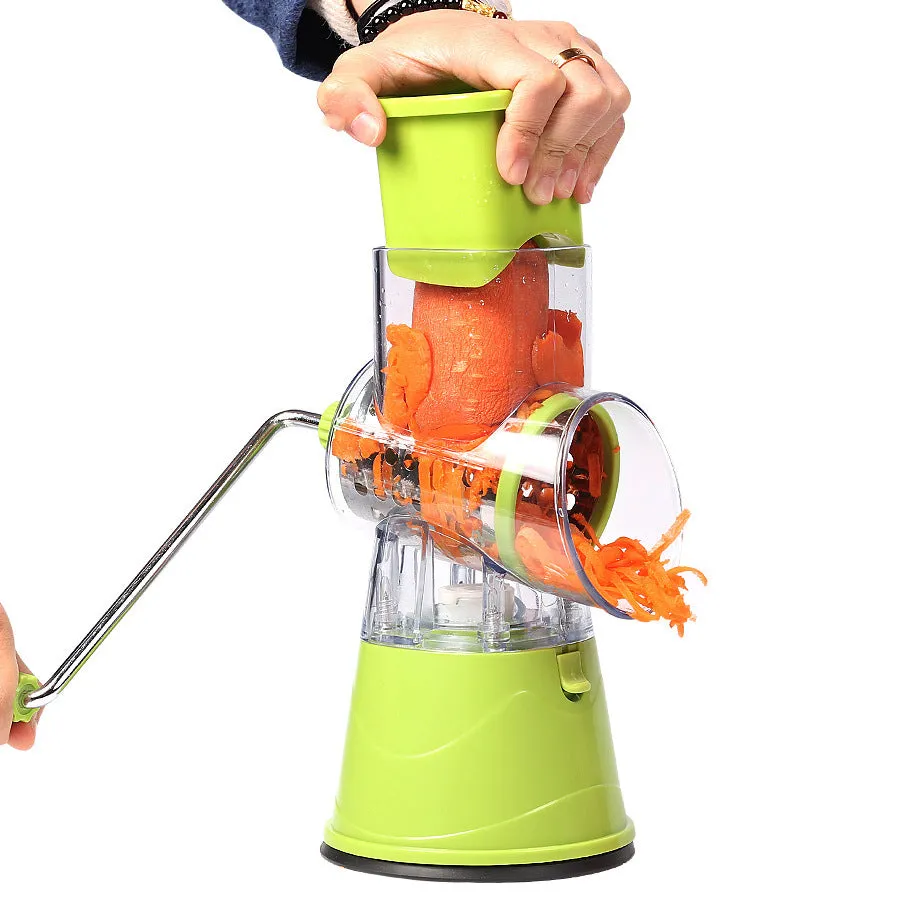 Manual multifunction drum cutter stainless steel vegetable slicer hand crank grater in blue