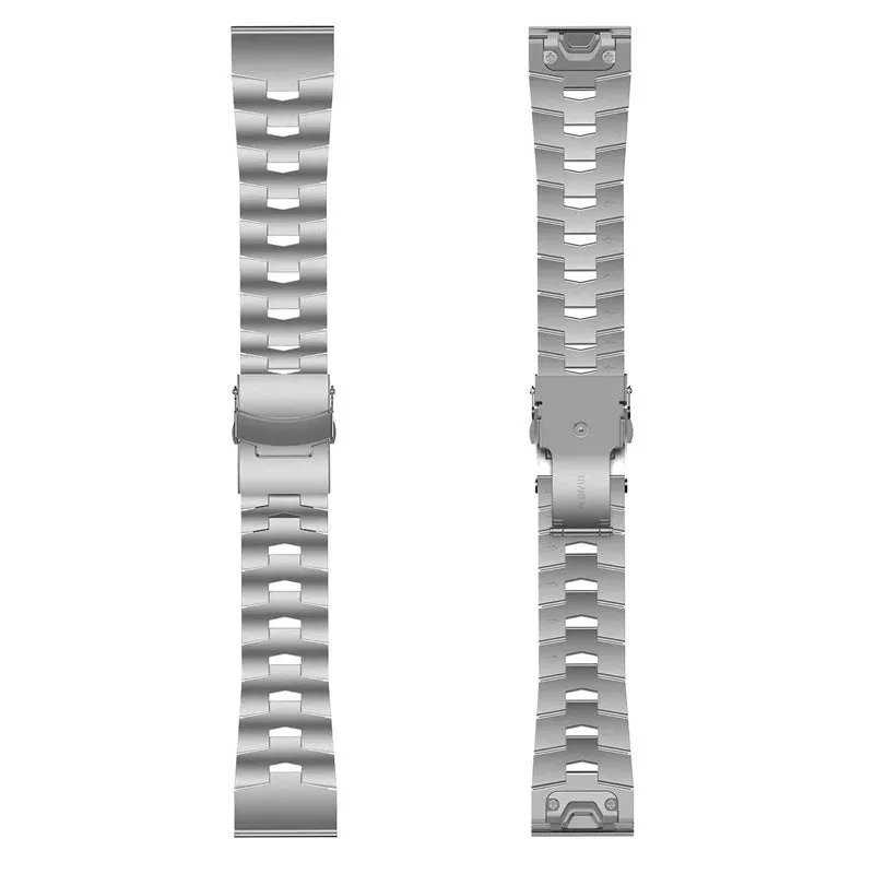 Replacement watch strap for Garmin Fenix and Jiaming smartwatches in black, silver, and titanium colours.