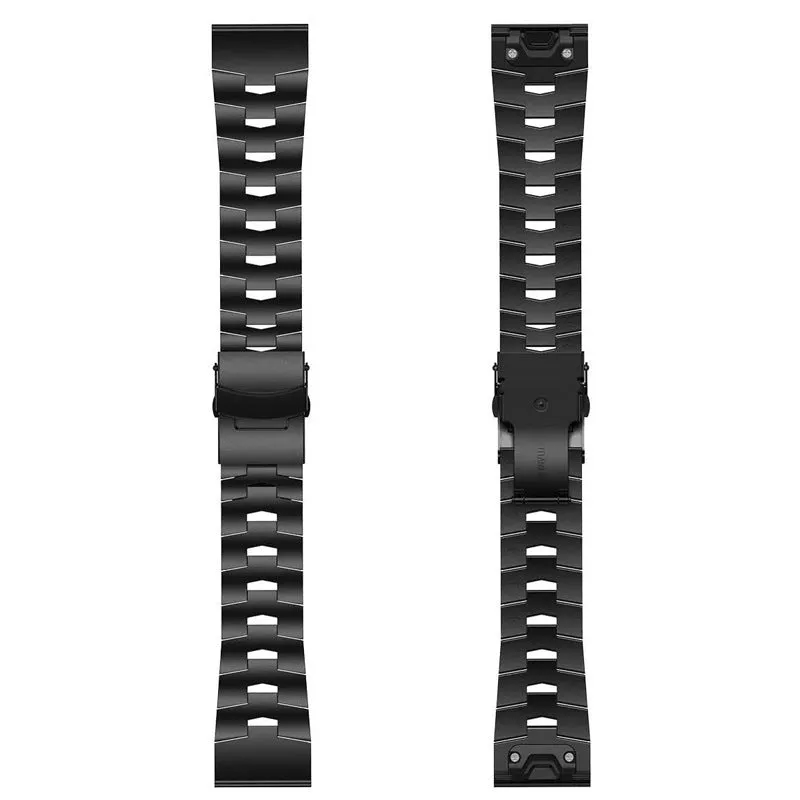 Replacement watch strap for Garmin Fenix and Jiaming smartwatches in black, silver, and titanium colours.
