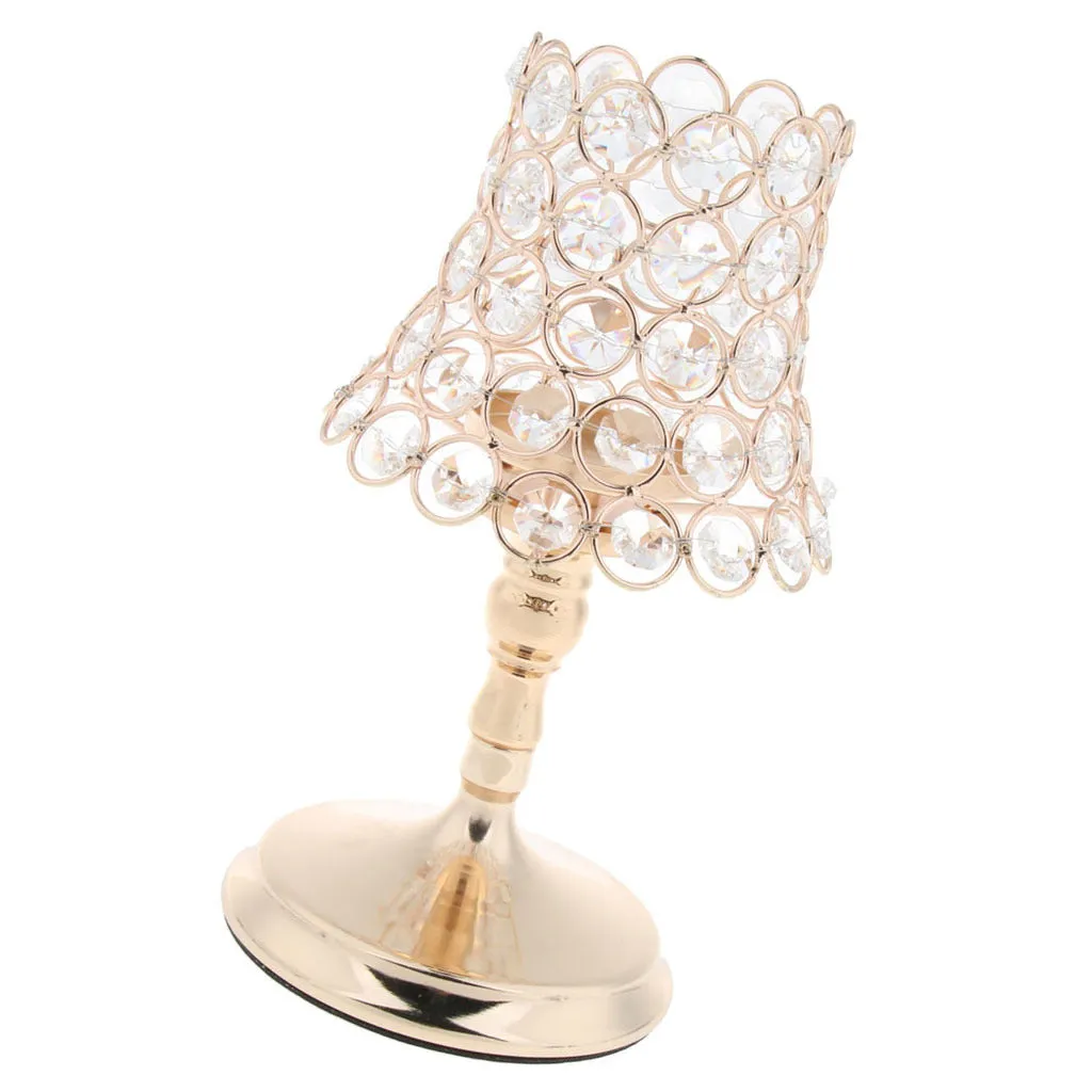 Iron candle holder with crystal bowl on a table, electroplated finish, 13x13x17 cm size suitable for flameless electronic candles