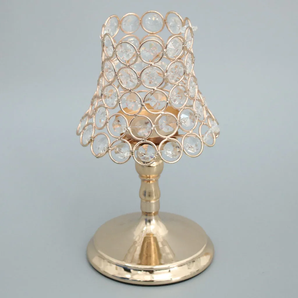 Iron candle holder with crystal bowl on a table, electroplated finish, 13x13x17 cm size suitable for flameless electronic candles