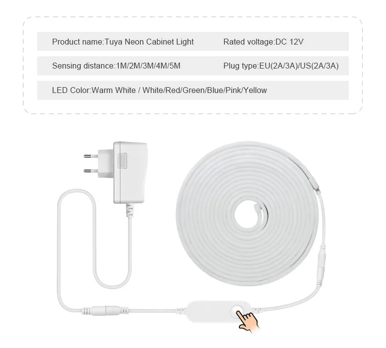 Smart LED neon light strip in blue with remote control and app interface, 10mm width, IP65 waterproof for home decoration