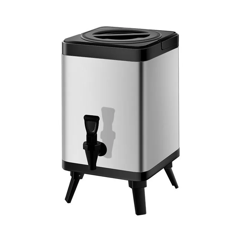 Silver stainless steel milk tea bucket with square lock and 8L capacity