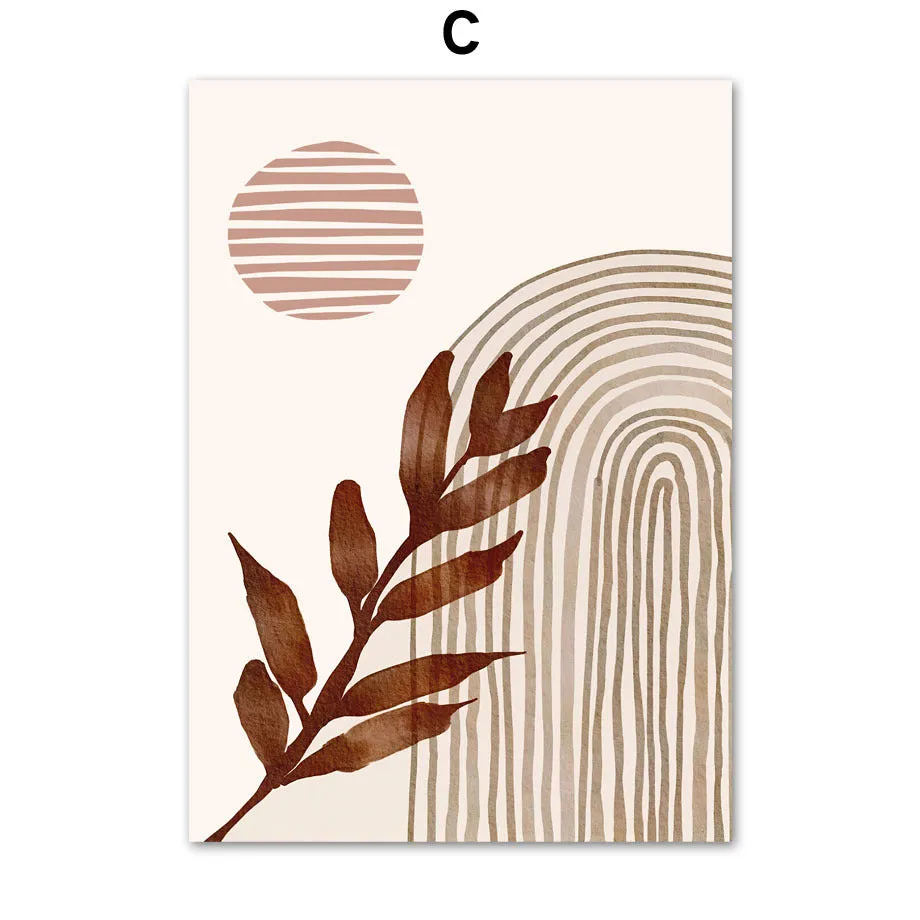 Geometric line leaves abstract boho canvas painting, oil on canvas, frameless, multiple size options