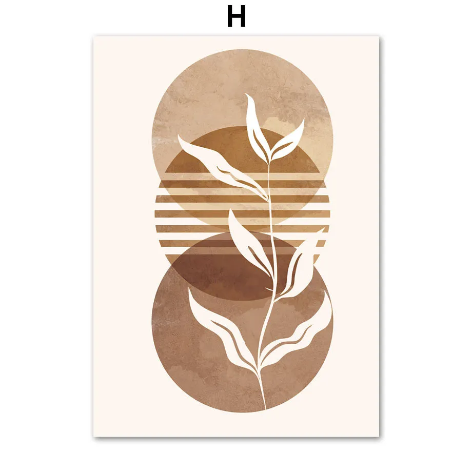 Geometric line leaves abstract boho canvas painting, oil on canvas, frameless, multiple size options