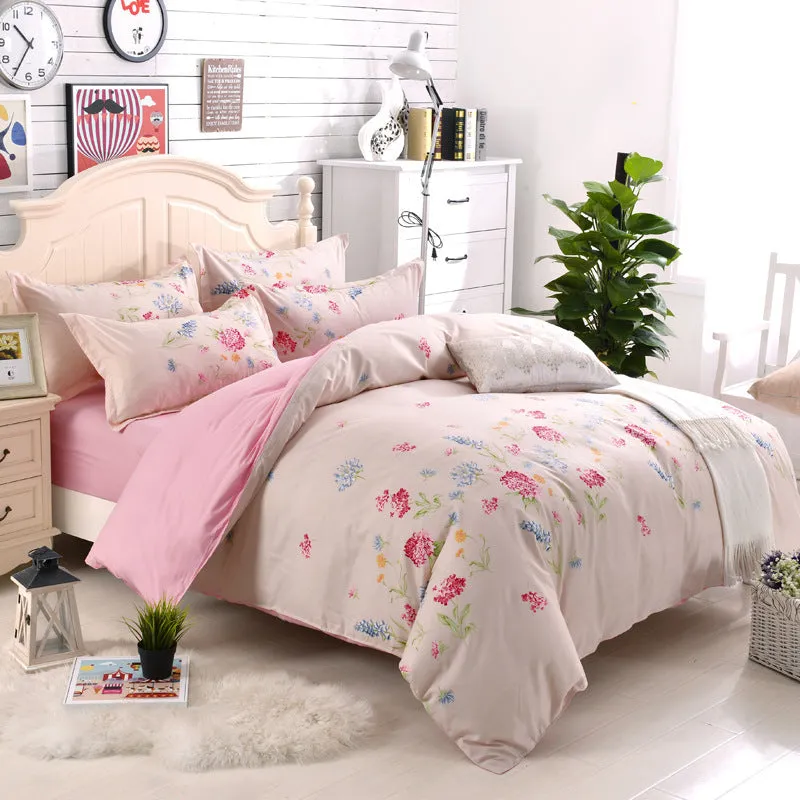 Cotton geometric pattern bedding set with duvet cover, bed sheet, and pillowcases on a bed
