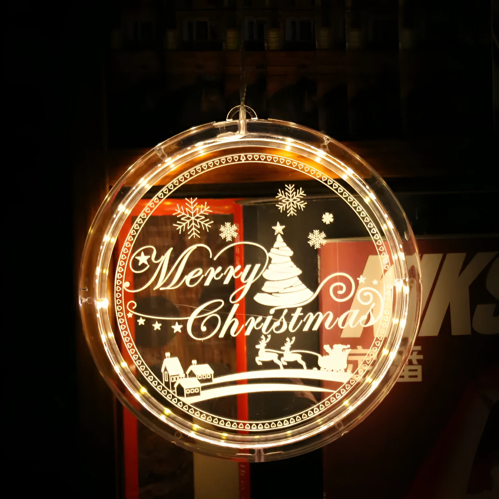 Small LED Christmas decorative disc light with E14 base, plastic shell, 170mm diameter, dimmable function
