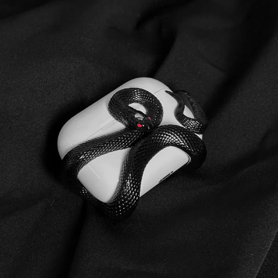 Creative snake design hard resin protective case for AirPods Pro and AirPods 3 in black, white, and pink colours
