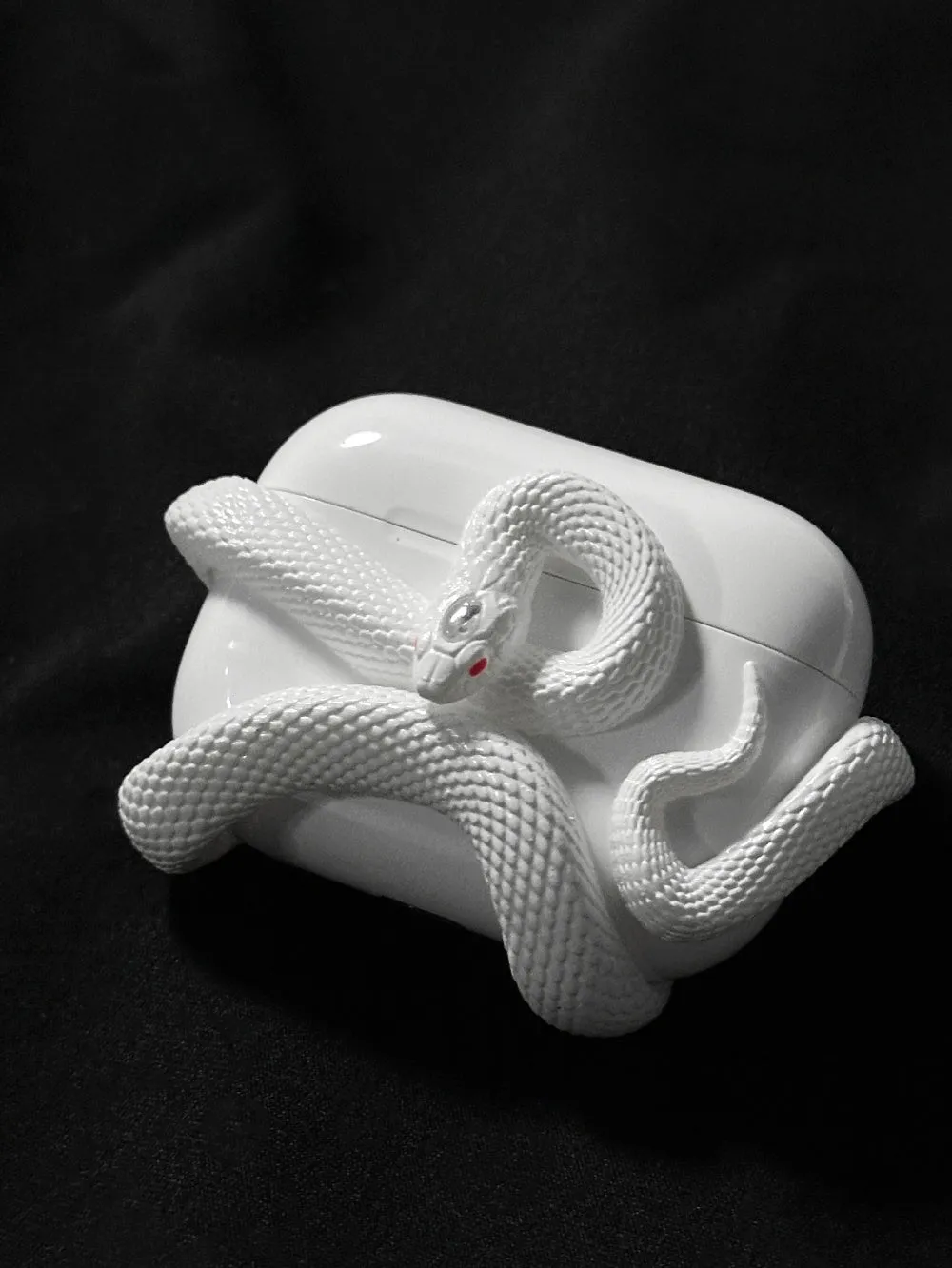 Creative snake design hard resin protective case for AirPods Pro and AirPods 3 in black, white, and pink colours