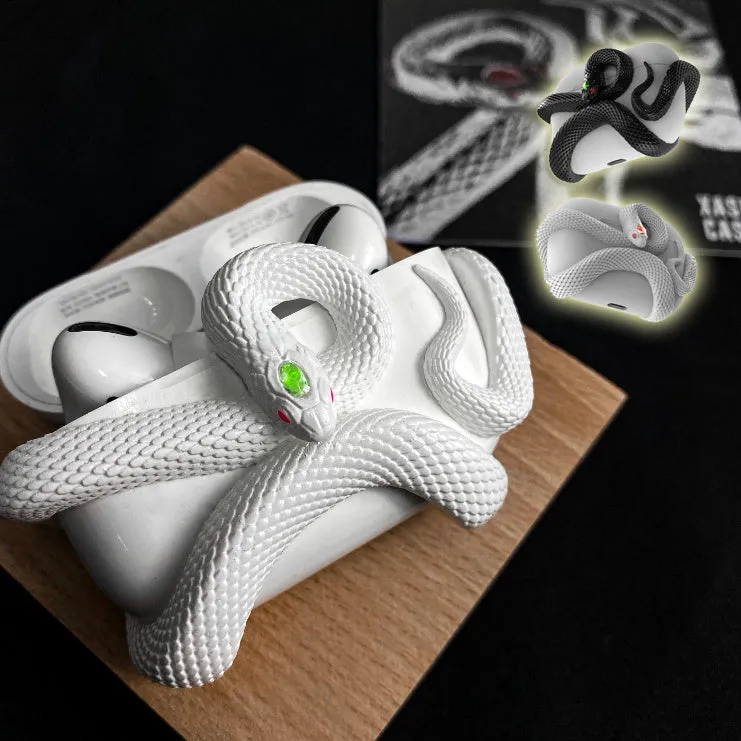 Creative snake design hard resin protective case for AirPods Pro and AirPods 3 in black, white, and pink colours