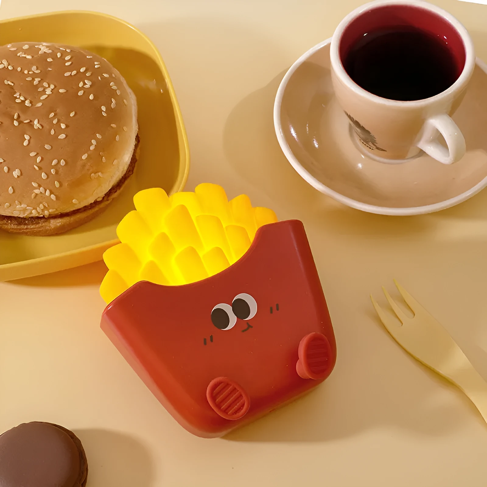 Creative cute French fries night light rechargeable lamp with three brightness levels, red green pink, 97x38x110mm