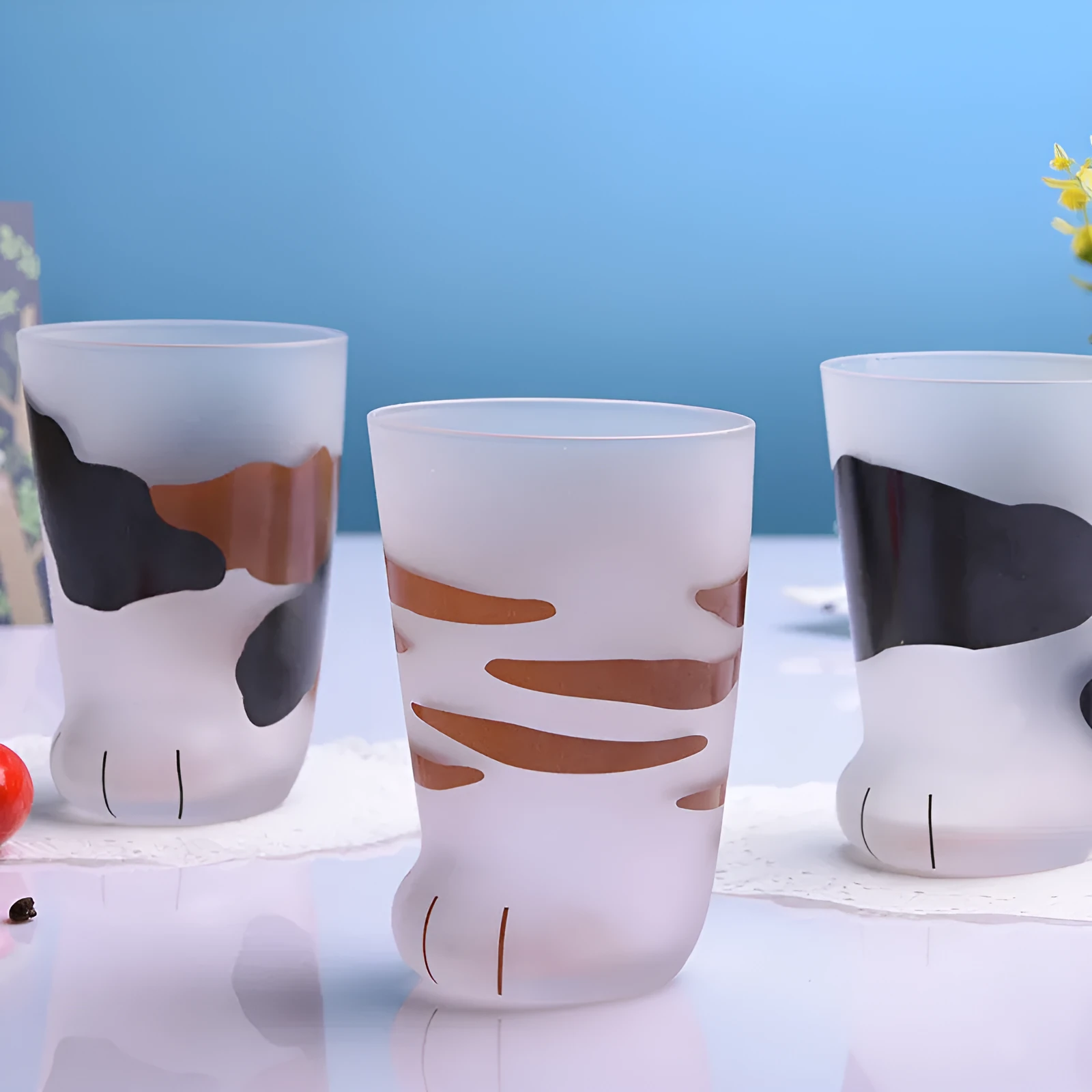 Creative cat paw glass mug with frosted finish and 300ml capacity