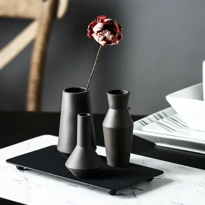Black ceramic hanging flowerpot decoration with abstract pavilion design, colour glaze and electroplated finish
