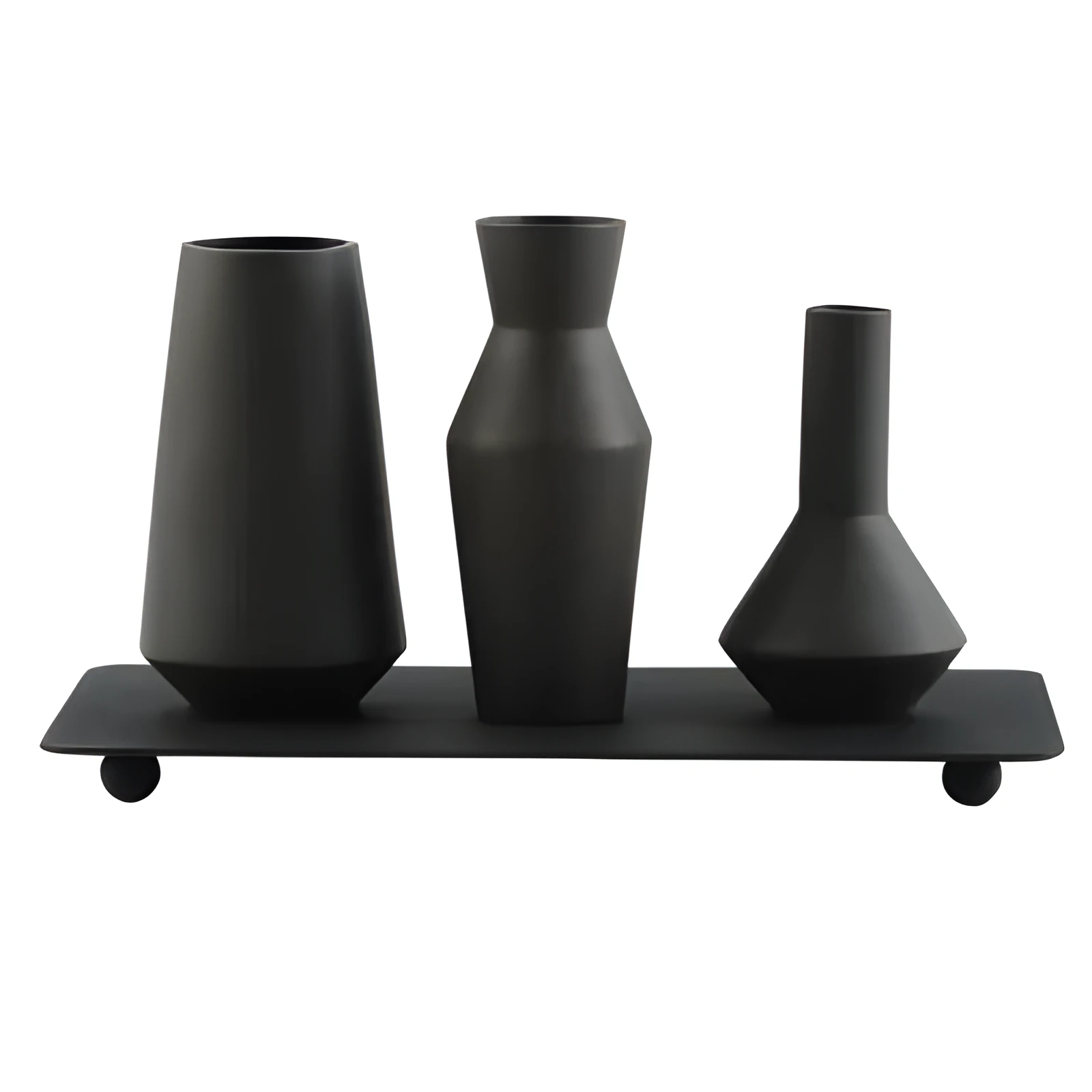 Black ceramic hanging flowerpot decoration with abstract pavilion design, colour glaze and electroplated finish