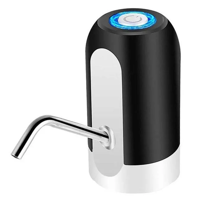 Electric bottled water pump in black, USB rechargeable, 13x7.5cm size, with white background